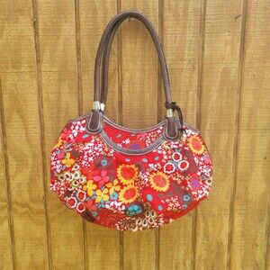 Brighton Floral Canvas Vintage With Leather Straps Purse